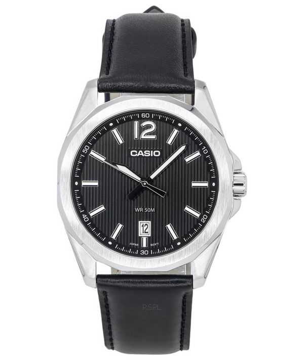 Orologio da uomo Casio analogico standard con cinturino in pelle quadrante nero al quarzo MTP-E725L-1A