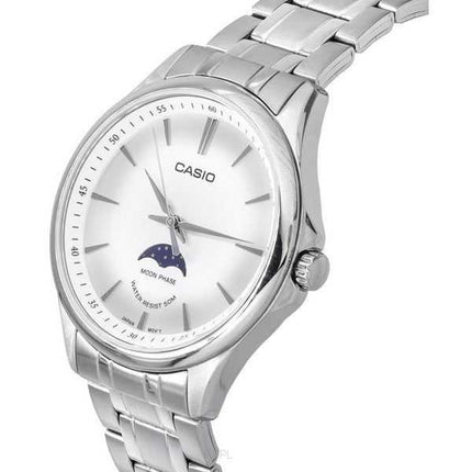Orologio da uomo al quarzo MTP-M100D-7A con quadrante argentato in acciaio inossidabile con fasi lunari analogiche standard Casi
