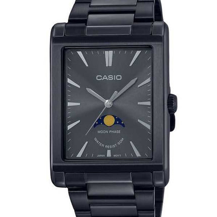 Orologio da uomo Casio analogico standard con fasi lunari in acciaio inossidabile quadrante nero al quarzo MTP-M105B-1A