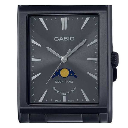 Orologio da uomo Casio analogico standard con fasi lunari in acciaio inossidabile quadrante nero al quarzo MTP-M105B-1A