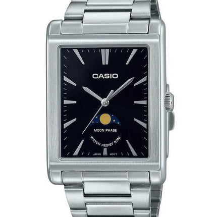 Orologio da uomo Casio analogico standard con fasi lunari in acciaio inossidabile quadrante nero al quarzo MTP-M105D-1A