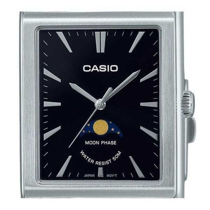 Orologio da uomo Casio analogico standard con fasi lunari in acciaio inossidabile quadrante nero al quarzo MTP-M105D-1A