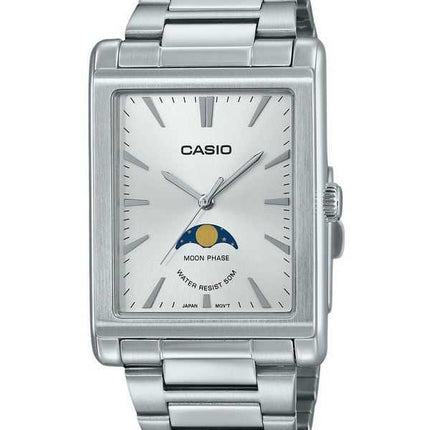 Orologio da uomo Casio analogico standard con fasi lunari in acciaio inossidabile quadrante argento al quarzo MTP-M105D-7A