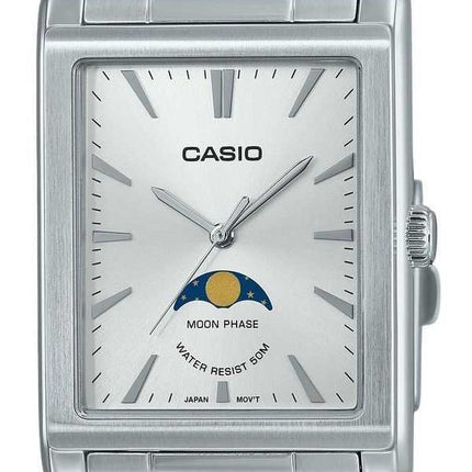 Orologio da uomo Casio analogico standard con fasi lunari in acciaio inossidabile quadrante argento al quarzo MTP-M105D-7A