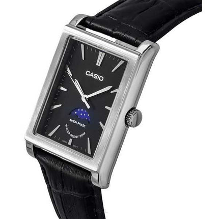 Orologio da uomo Casio standard analogico con fasi lunari cinturino in pelle quadrante nero al quarzo MTP-M105L-1A