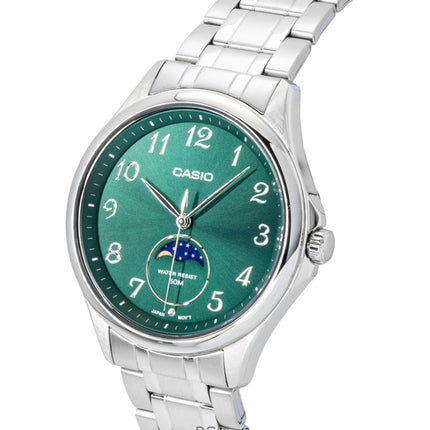 Orologio da uomo Casio Standard Analogico con fasi lunari, in acciaio inossidabile, quadrante verde, al quarzo MTP-M110D-3AV