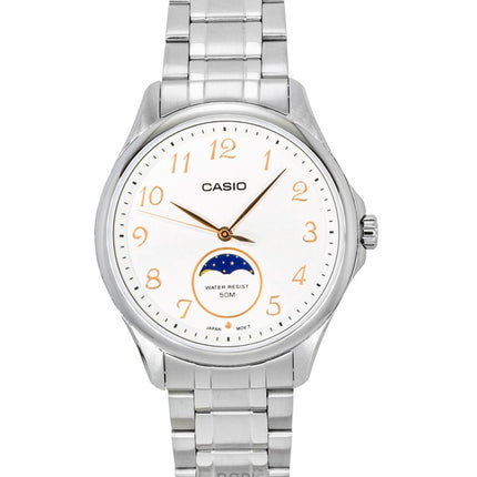 Orologio da uomo Casio Standard Analogico con fasi lunari, quadrante bianco in acciaio inossidabile al quarzo MTP-M110D-7AV