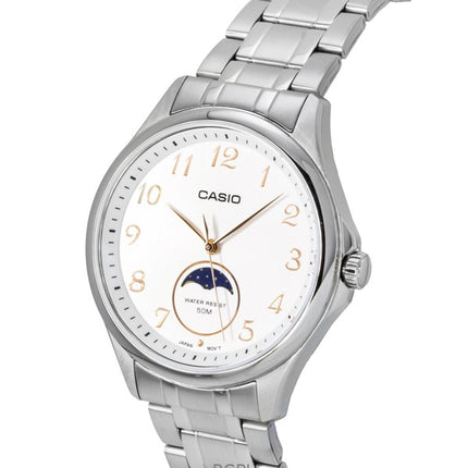 Orologio da uomo Casio Standard Analogico con fasi lunari, quadrante bianco in acciaio inossidabile al quarzo MTP-M110D-7AV