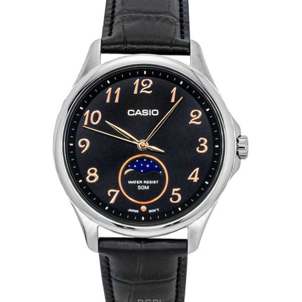 Orologio da uomo Casio Standard Analogico con fasi lunari e cinturino in pelle, quadrante nero al quarzo MTP-M110L-1AV