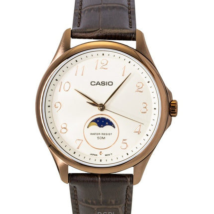 Orologio da uomo Casio Standard Analogico con fasi lunari e cinturino in pelle, quadrante avorio, al quarzo MTP-M110RL-5AV