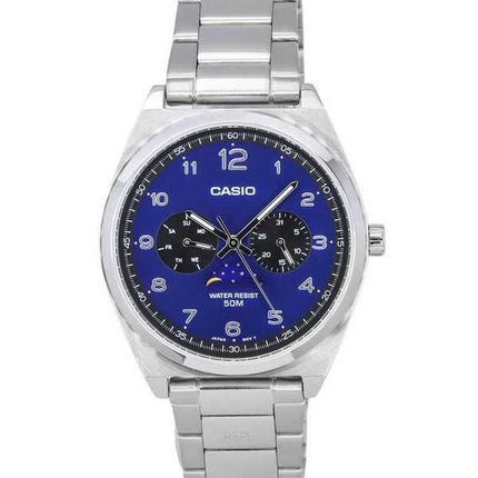 Orologio da uomo Casio analogico standard in acciaio inossidabile con fasi lunari quadrante blu al quarzo MTP-M300D-2A