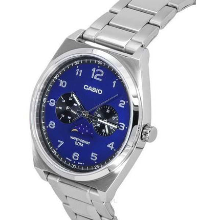 Orologio da uomo Casio analogico standard in acciaio inossidabile con fasi lunari quadrante blu al quarzo MTP-M300D-2A