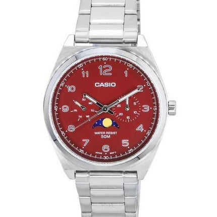 Orologio da uomo Casio analogico standard in acciaio inossidabile con fasi lunari quadrante rosso al quarzo MTP-M300D-4A