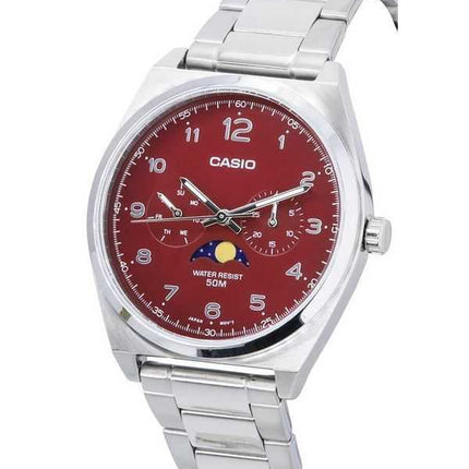 Orologio da uomo Casio analogico standard in acciaio inossidabile con fasi lunari quadrante rosso al quarzo MTP-M300D-4A