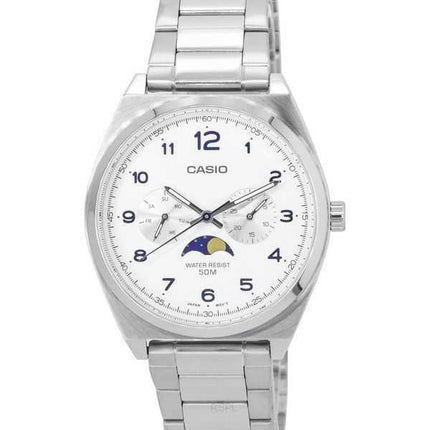 Orologio da uomo Casio standard analogico con fasi lunari quadrante bianco al quarzo MTP-M300D-7A MTPM300D-7