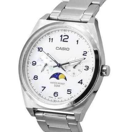 Orologio da uomo Casio standard analogico con fasi lunari quadrante bianco al quarzo MTP-M300D-7A MTPM300D-7