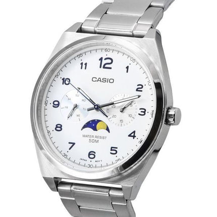 Orologio da uomo Casio Standard Analogico con fasi lunari e quadrante bianco al quarzo MTP-M300D-7A MTPM300D-7 ricondizionato