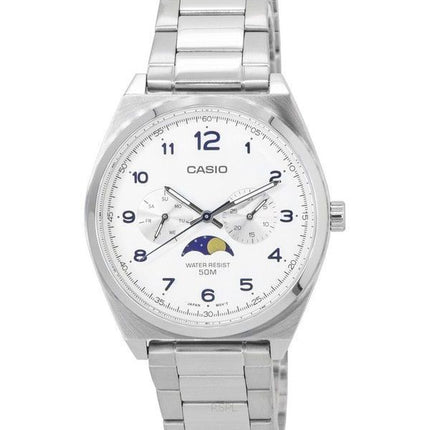 Orologio da uomo Casio Standard Analogico con fasi lunari e quadrante bianco al quarzo MTP-M300D-7A MTPM300D-7 ricondizionato