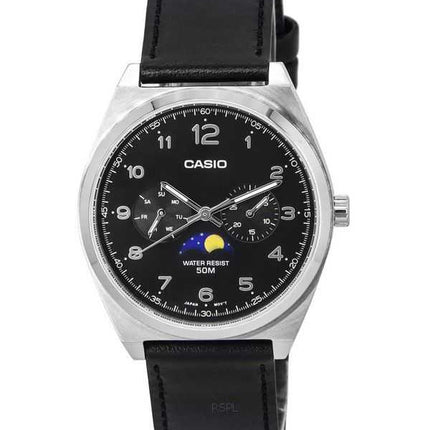 Orologio da uomo Casio standard analogico con fasi lunari quadrante nero con cinturino in pelle al quarzo MTP-M300L-1A MTPM300L-