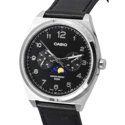 Orologio da uomo Casio standard analogico con fasi lunari quadrante nero con cinturino in pelle al quarzo MTP-M300L-1A MTPM300L-