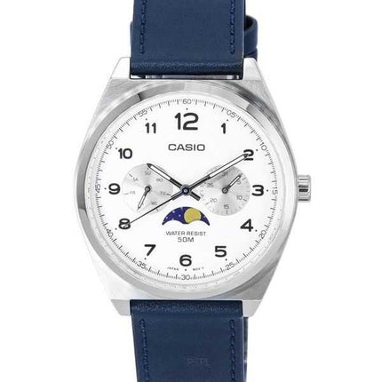 Orologio da uomo Casio standard analogico con fasi lunari quadrante bianco con cinturino in pelle al quarzo MTP-M300L-7A MTPM300