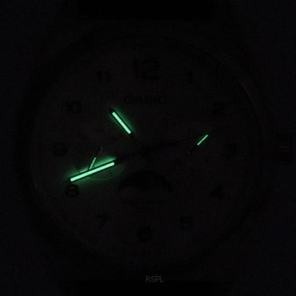 Orologio da uomo Casio Standard Analogico con fasi lunari, quadrante bianco, cinturino in pelle, al quarzo MTP-M300L-7A MTPM300L-7, ricondizionato