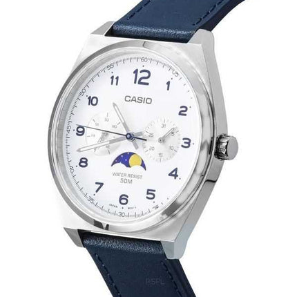 Orologio da uomo Casio standard analogico con fasi lunari quadrante bianco con cinturino in pelle al quarzo MTP-M300L-7A MTPM300
