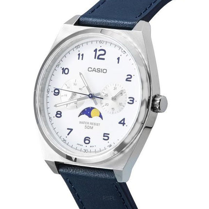 Orologio da uomo Casio Standard Analogico con fasi lunari, quadrante bianco, cinturino in pelle, al quarzo MTP-M300L-7A MTPM300L-7, ricondizionato