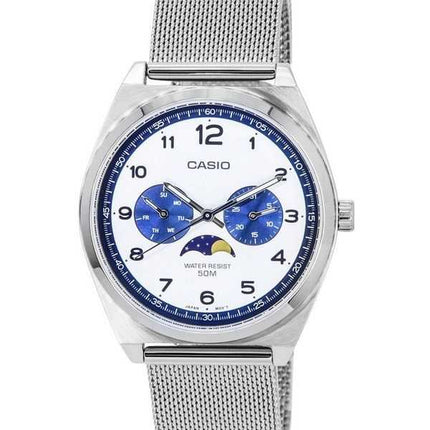 Orologio da uomo Casio standard analogico con fasi lunari quadrante bianco al quarzo MTP-M300M-7A