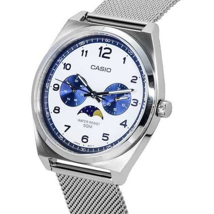 Orologio da uomo Casio standard analogico con fasi lunari quadrante bianco al quarzo MTP-M300M-7A