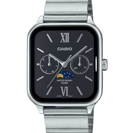 Orologio da uomo Casio Standard Analog Moon Phase in acciaio inossidabile con quadrante nero al quarzo MTP-M305D-1A2V