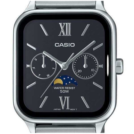 Orologio da uomo Casio Standard Analog Moon Phase in acciaio inossidabile con quadrante nero al quarzo MTP-M305D-1A2V