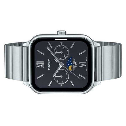 Orologio da uomo Casio Standard Analog Moon Phase in acciaio inossidabile con quadrante nero al quarzo MTP-M305D-1A2V