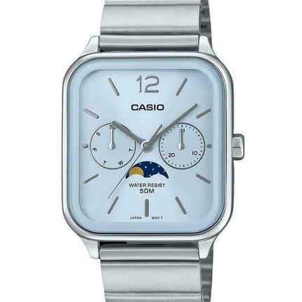 Orologio da uomo Casio Standard Analog Moon Phase in acciaio inossidabile con quadrante blu baby al quarzo MTP-M305D-2AV