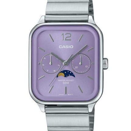 Orologio da uomo Casio Standard Analog Moon Phase in acciaio inossidabile con quadrante viola al quarzo MTP-M305D-6AV