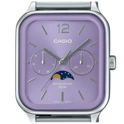 Orologio da uomo Casio Standard Analog Moon Phase in acciaio inossidabile con quadrante viola al quarzo MTP-M305D-6AV