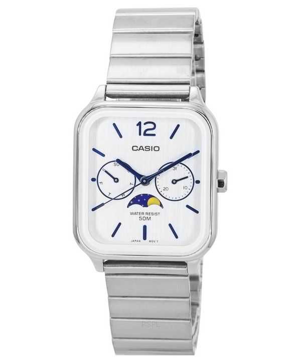 Orologio da uomo Casio standard analogico con fasi lunari quadrante argentato al quarzo MTP-M305D-7A