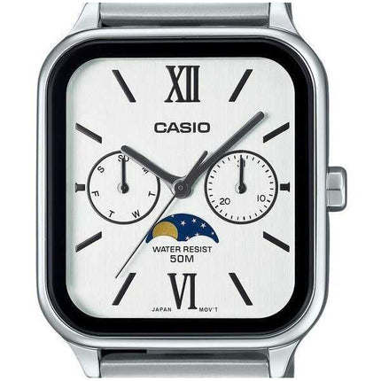 Orologio da uomo Casio Standard Analog Moon Phase in acciaio inossidabile con quadrante bianco al quarzo MTP-M305D-7A2V