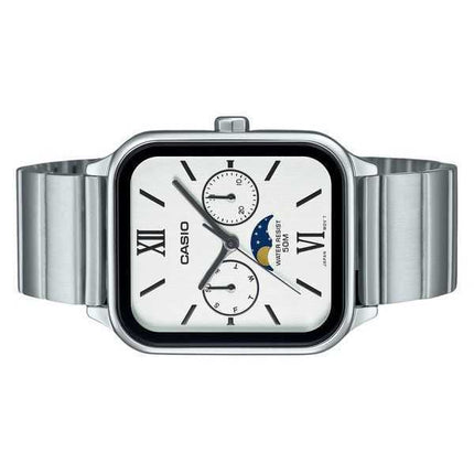 Orologio da uomo Casio Standard Analog Moon Phase in acciaio inossidabile con quadrante bianco al quarzo MTP-M305D-7A2V