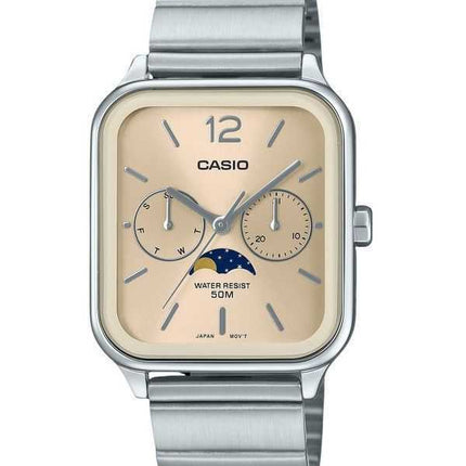 Orologio da uomo Casio Standard Analog Moon Phase in acciaio inossidabile con quadrante champagne al quarzo MTP-M305D-9AV