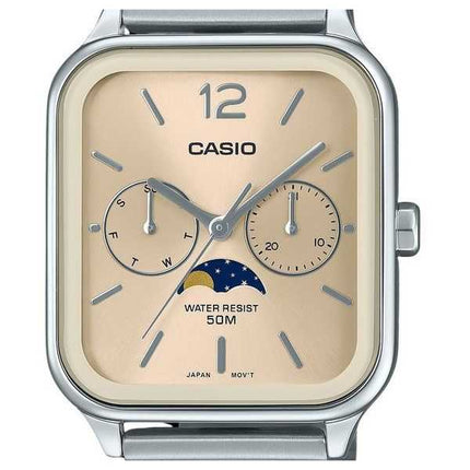 Orologio da uomo Casio Standard Analog Moon Phase in acciaio inossidabile con quadrante champagne al quarzo MTP-M305D-9AV
