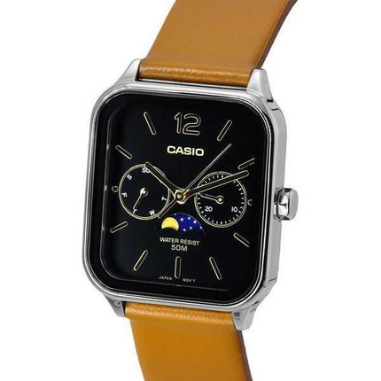 Orologio da uomo Casio standard analogico con fasi lunari cinturino in pelle quadrante nero al quarzo MTP-M305L-1A