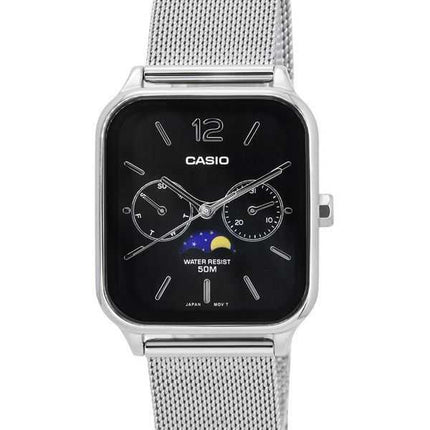 Orologio da uomo Casio standard analogico con fasi lunari, cinturino in rete, quadrante nero, quarzo MTP-M305M-1A