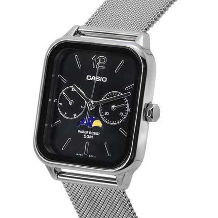 Orologio da uomo Casio standard analogico con fasi lunari, cinturino in rete, quadrante nero, quarzo MTP-M305M-1A