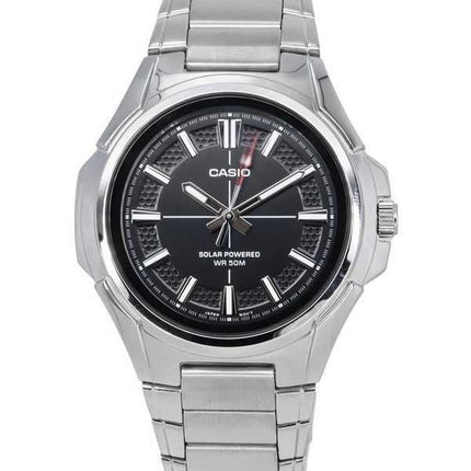 Orologio da uomo Casio standard analogico in acciaio inossidabile con quadrante nero ad energia solare MTP-RS100D-1A