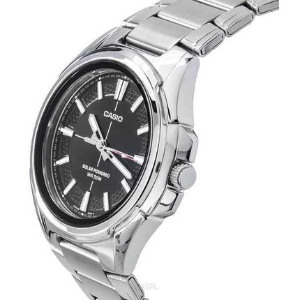Orologio da uomo Casio standard analogico in acciaio inossidabile con quadrante nero ad energia solare MTP-RS100D-1A