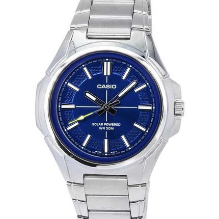 Orologio da uomo Casio standard analogico in acciaio inossidabile con quadrante blu solare MTP-RS100D-2A