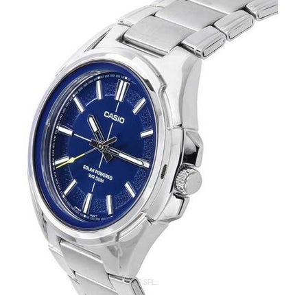 Orologio da uomo Casio standard analogico in acciaio inossidabile con quadrante blu solare MTP-RS100D-2A