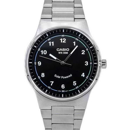 Orologio da uomo Casio standard analogico in acciaio inossidabile con quadrante nero ad energia solare MTP-RS105D-1B