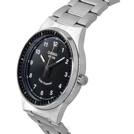 Orologio da uomo Casio standard analogico in acciaio inossidabile con quadrante nero ad energia solare MTP-RS105D-1B